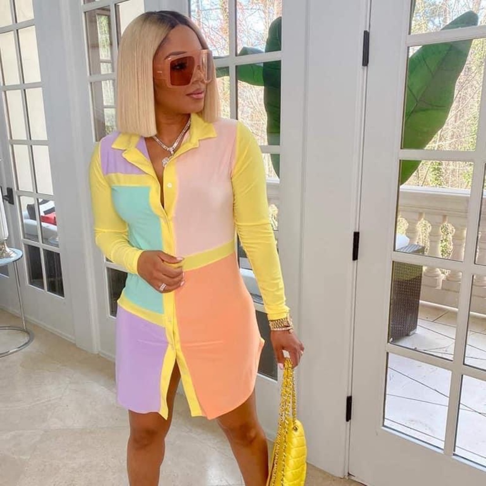 Colorblock Button Down Shirt Dress